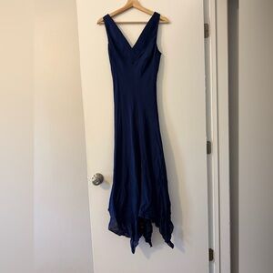 Lauren Ralph Lauren RARE 100% Silk Bias Cut V Neck Dress in Navy Blue